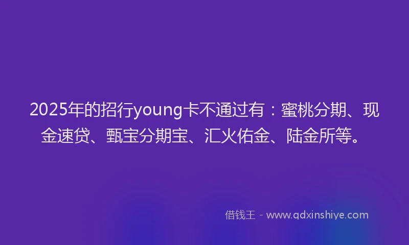 2025年的招行young卡不通过有：蜜桃分期、现金速贷、甄宝分期宝、汇火佑金、陆金所等。