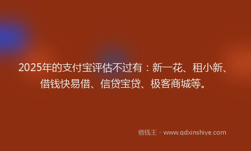2025年的支付宝评估不过有：新一花、租小新、借钱快易借、信贷宝贷、极客商城等。