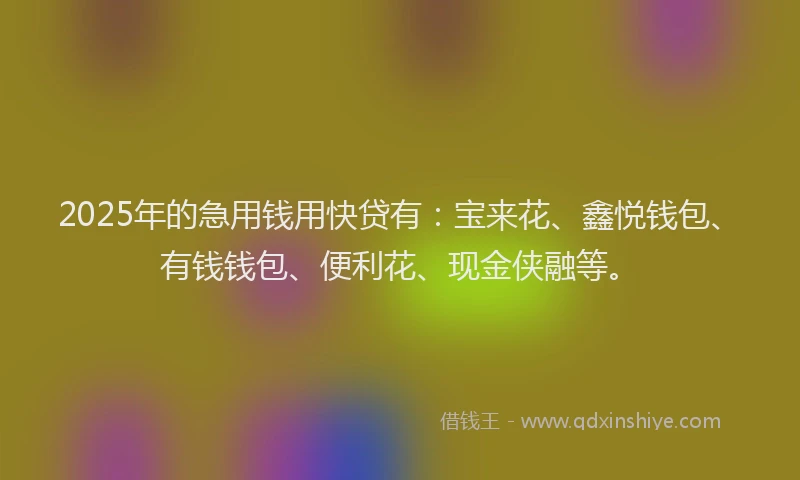 2025年的急用钱用快贷有：宝来花、鑫悦钱包、有钱钱包、便利花、现金侠融等。