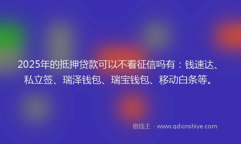 2025年的抵押贷款可以不看征信吗有：钱速达、私立签、瑞泽钱包、瑞宝钱包、移动白条等。
