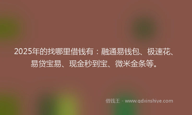 2025年的找哪里借钱有：融通易钱包、极速花、易贷宝易、现金秒到宝、微米金条等。