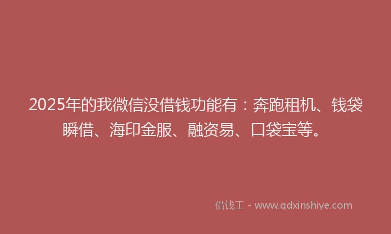 2025年的我微信没借钱功能有：奔跑租机、钱袋瞬借、海印金服、融资易、口袋宝等。