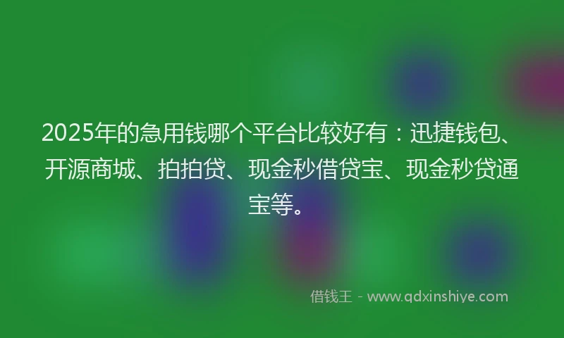 2025年的急用钱哪个平台比较好有：迅捷钱包、开源商城、拍拍贷、现金秒借贷宝、现金秒贷通宝等。