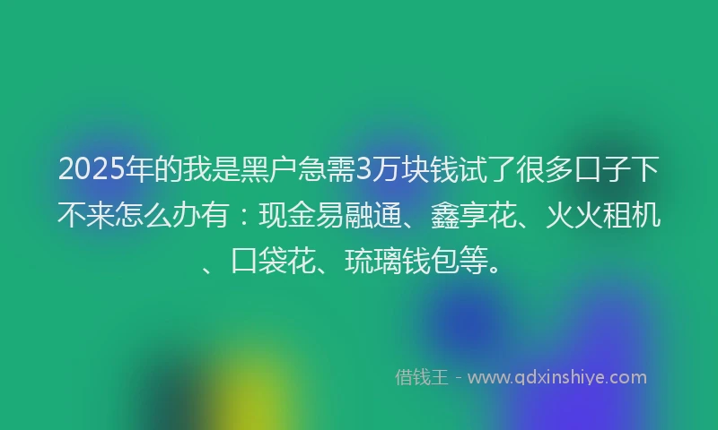 2025年的我是黑户急需3万块钱试了很多口子下不来怎么办有：现金易融通、鑫享花、火火租机、口袋花、琉璃钱包等。
