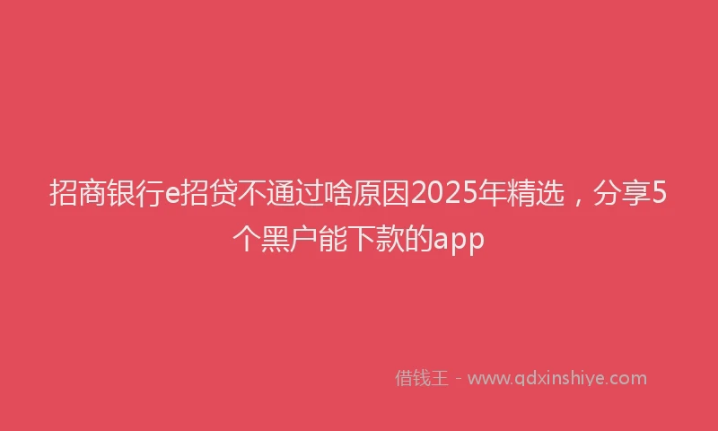 招商银行e招贷不通过啥原因2025年精选，分享5个黑户能下款的app
