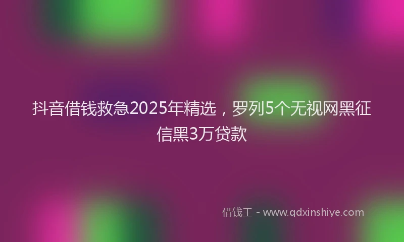 抖音借钱救急2025年精选，罗列5个无视网黑征信黑3万贷款