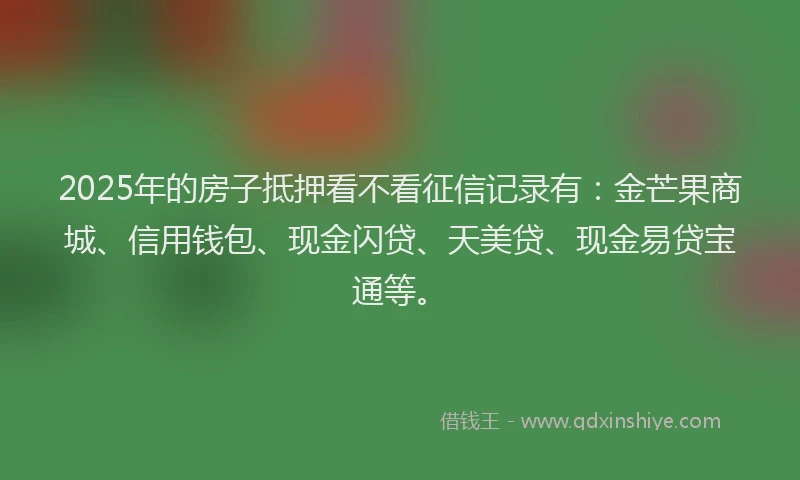 2025年的房子抵押看不看征信记录有：金芒果商城、信用钱包、现金闪贷、天美贷、现金易贷宝通等。