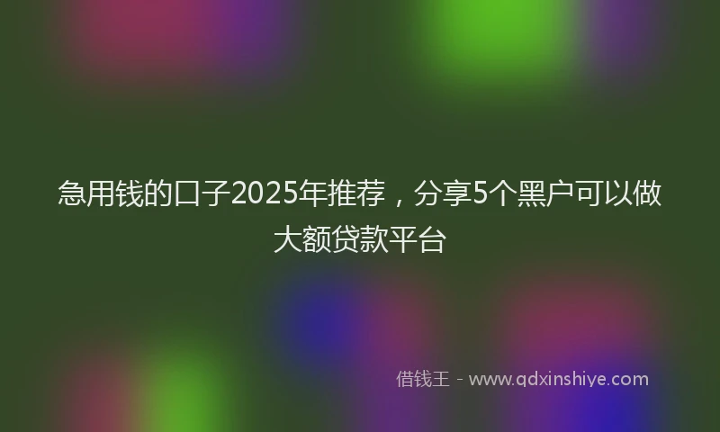 急用钱的口子2025年推荐，分享5个黑户可以做大额贷款平台