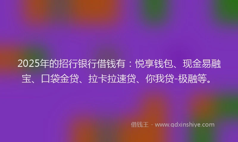 2025年的招行银行借钱有：悦享钱包、现金易融宝、口袋金贷、拉卡拉速贷、你我贷-极融等。