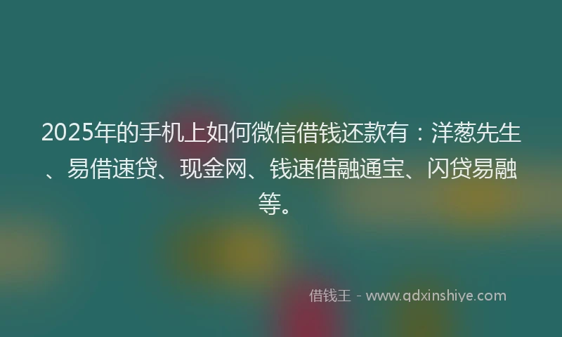 2025年的手机上如何微信借钱还款有：洋葱先生、易借速贷、现金网、钱速借融通宝、闪贷易融等。