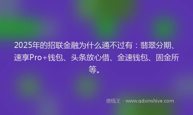 2025年的招联金融为什么通不过有：翡翠分期、速享Pro+钱包、头条放心借、金速钱包、固金所等。