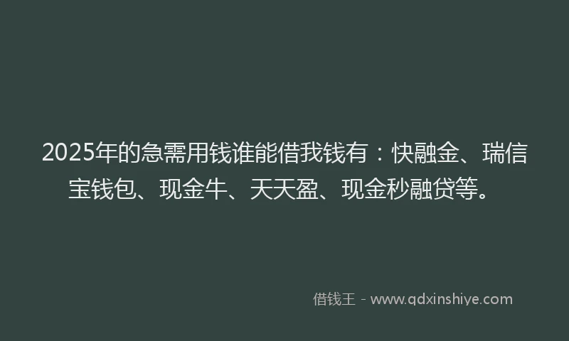 2025年的急需用钱谁能借我钱有：快融金、瑞信宝钱包、现金牛、天天盈、现金秒融贷等。