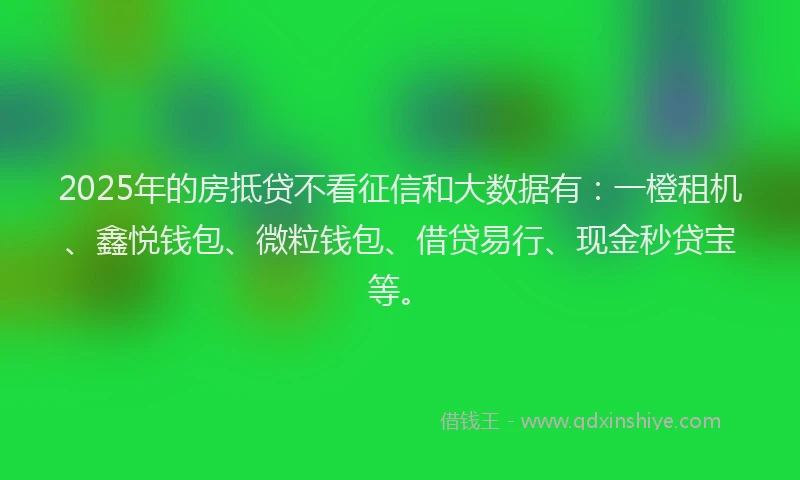 2025年的房抵贷不看征信和大数据有：一橙租机、鑫悦钱包、微粒钱包、借贷易行、现金秒贷宝等。