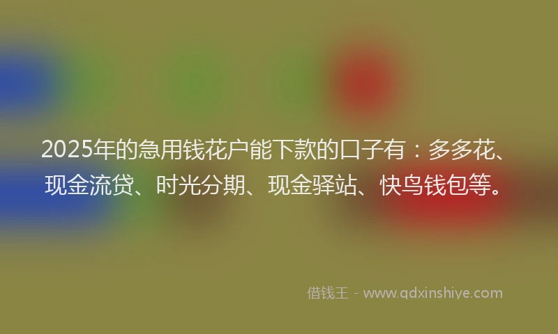 2025年的急用钱花户能下款的口子有：多多花、现金流贷、时光分期、现金驿站、快鸟钱包等。