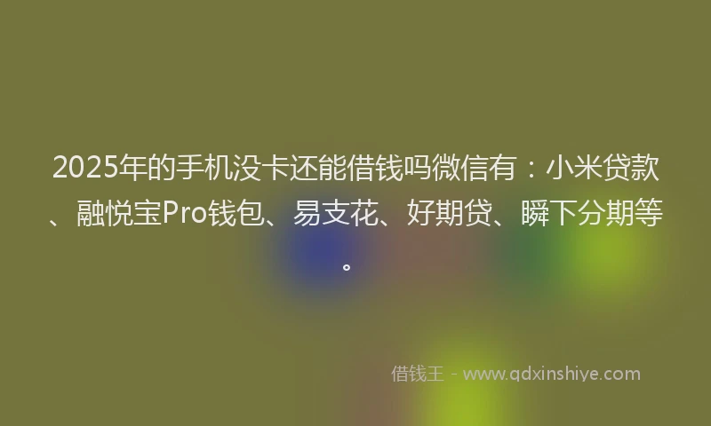 2025年的手机没卡还能借钱吗微信有：小米贷款、融悦宝Pro钱包、易支花、好期贷、瞬下分期等。