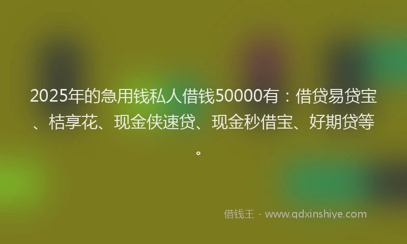 2025年的急用钱私人借钱50000有：借贷易贷宝、桔享花、现金侠速贷、现金秒借宝、好期贷等。