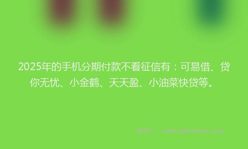 2025年的手机分期付款不看征信有：可易借、贷你无忧、小金鹤、天天盈、小油菜快贷等。
