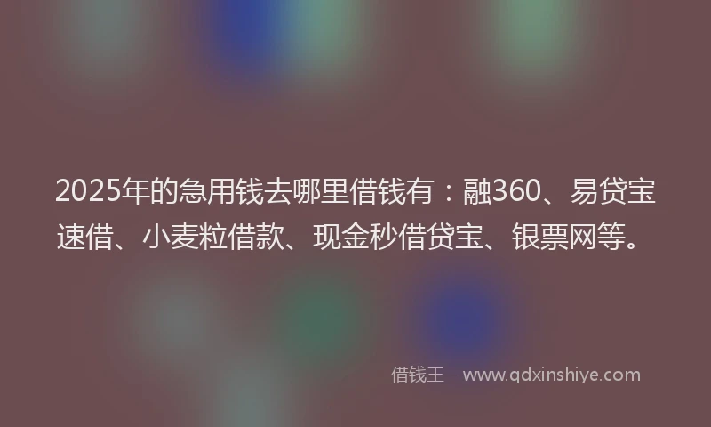 2025年的急用钱去哪里借钱有：融360、易贷宝速借、小麦粒借款、现金秒借贷宝、银票网等。