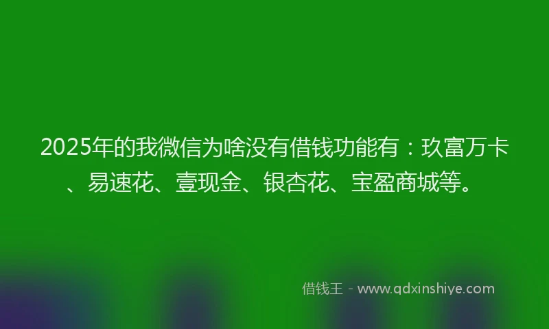 2025年的我微信为啥没有借钱功能有：玖富万卡、易速花、壹现金、银杏花、宝盈商城等。