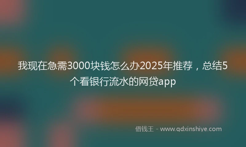 我现在急需3000块钱怎么办2025年推荐，总结5个看银行流水的网贷app