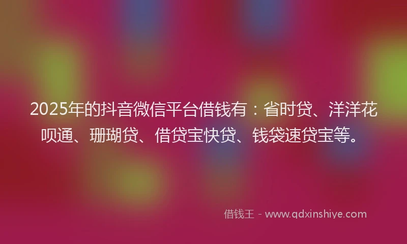 2025年的抖音微信平台借钱有：省时贷、洋洋花呗通、珊瑚贷、借贷宝快贷、钱袋速贷宝等。
