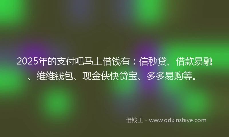 2025年的支付吧马上借钱有：信秒贷、借款易融、维维钱包、现金侠快贷宝、多多易购等。