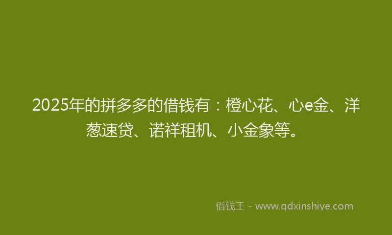 2025年的拼多多的借钱有：橙心花、心e金、洋葱速贷、诺祥租机、小金象等。