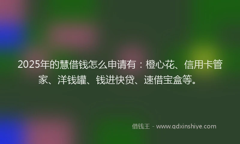 2025年的慧借钱怎么申请有：橙心花、信用卡管家、洋钱罐、钱进快贷、速借宝盒等。