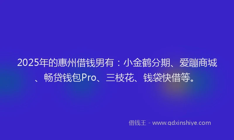 2025年的惠州借钱男有：小金鹤分期、爱蹦商城、畅贷钱包Pro、三枝花、钱袋快借等。