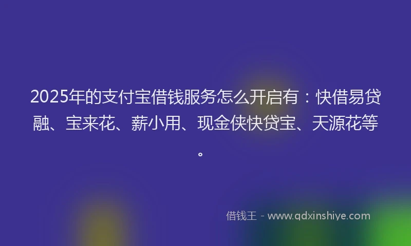 2025年的支付宝借钱服务怎么开启有：快借易贷融、宝来花、薪小用、现金侠快贷宝、天源花等。