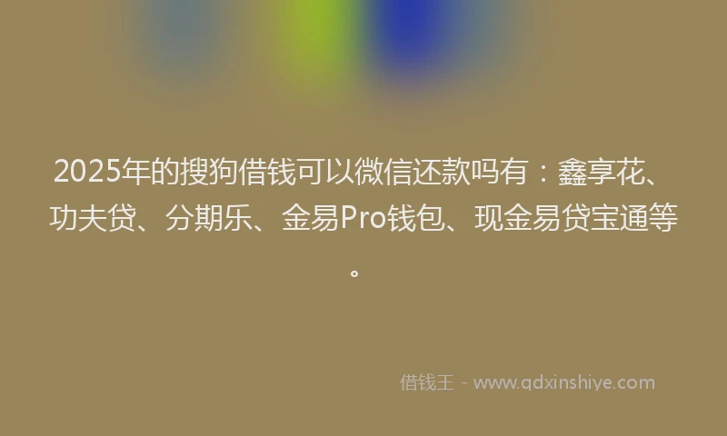 2025年的搜狗借钱可以微信还款吗有：鑫享花、功夫贷、分期乐、金易Pro钱包、现金易贷宝通等。