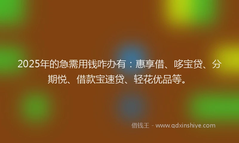2025年的急需用钱咋办有：惠享借、哆宝贷、分期悦、借款宝速贷、轻花优品等。