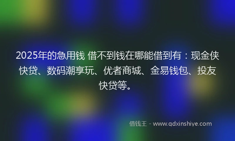 2025年的急用钱 借不到钱在哪能借到有：现金侠快贷、数码潮享玩、优者商城、金易钱包、投友快贷等。