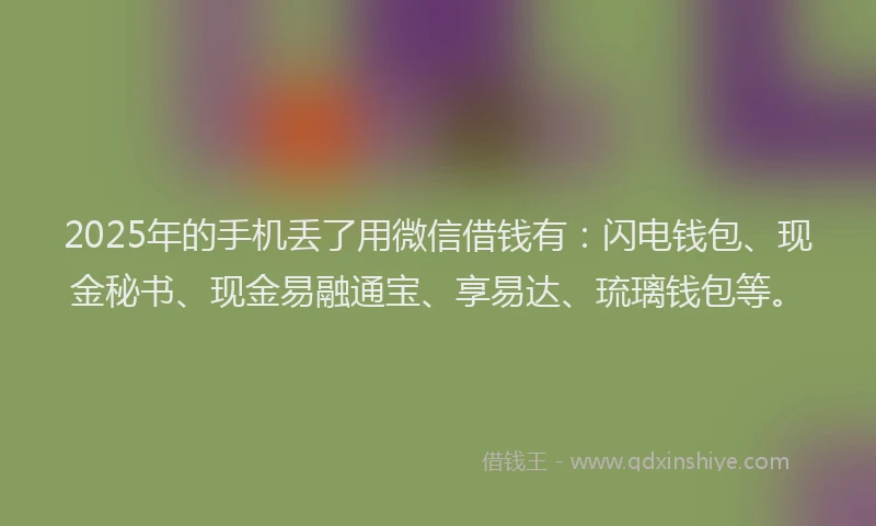 2025年的手机丢了用微信借钱有：闪电钱包、现金秘书、现金易融通宝、享易达、琉璃钱包等。