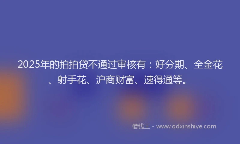 2025年的拍拍贷不通过审核有：好分期、全金花、射手花、沪商财富、速得通等。