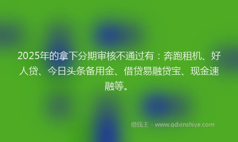 2025年的拿下分期审核不通过有：奔跑租机、好人贷、今日头条备用金、借贷易融贷宝、现金速融等。