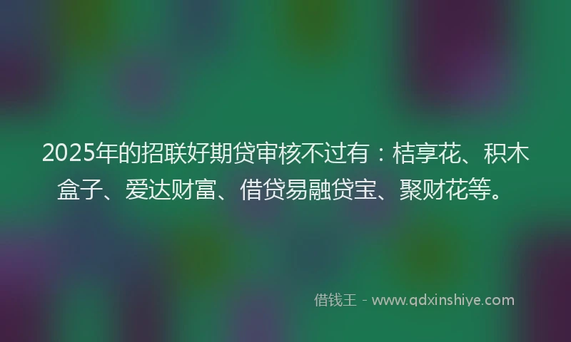 2025年的招联好期贷审核不过有：桔享花、积木盒子、爱达财富、借贷易融贷宝、聚财花等。