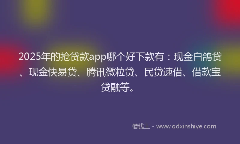 2025年的抢贷款app哪个好下款有：现金白鸽贷、现金快易贷、腾讯微粒贷、民贷速借、借款宝贷融等。