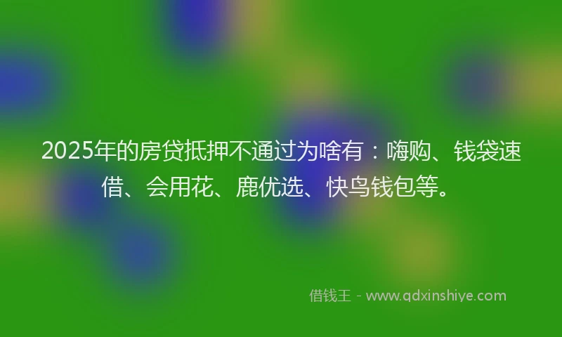 2025年的房贷抵押不通过为啥有：嗨购、钱袋速借、会用花、鹿优选、快鸟钱包等。