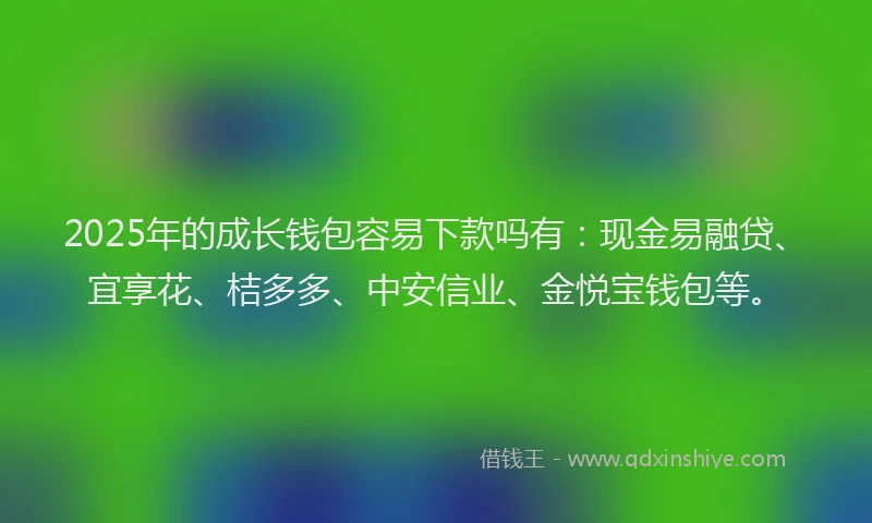 2025年的成长钱包容易下款吗有：现金易融贷、宜享花、桔多多、中安信业、金悦宝钱包等。