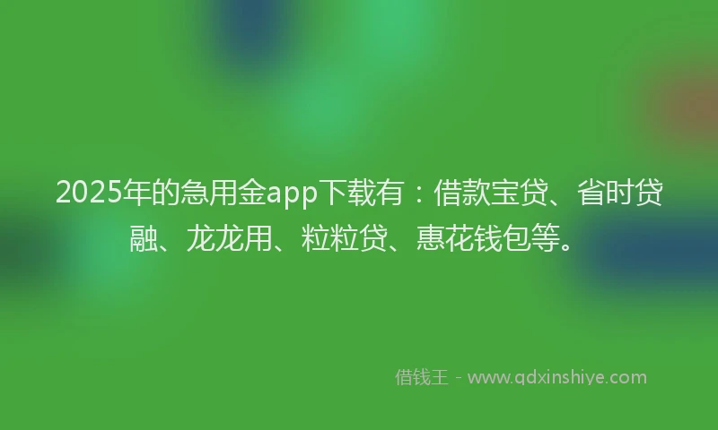 2025年的急用金app下载有：借款宝贷、省时贷融、龙龙用、粒粒贷、惠花钱包等。