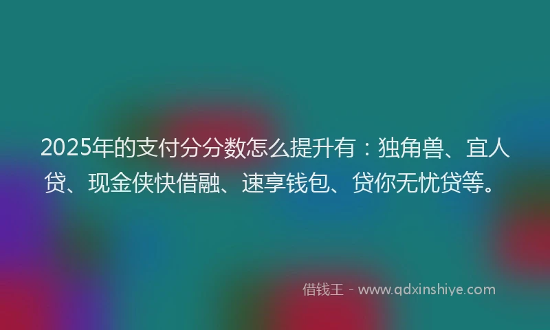 2025年的支付分分数怎么提升有：独角兽、宜人贷、现金侠快借融、速享钱包、贷你无忧贷等。