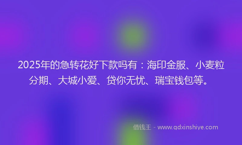 2025年的急转花好下款吗有：海印金服、小麦粒分期、大城小爱、贷你无忧、瑞宝钱包等。