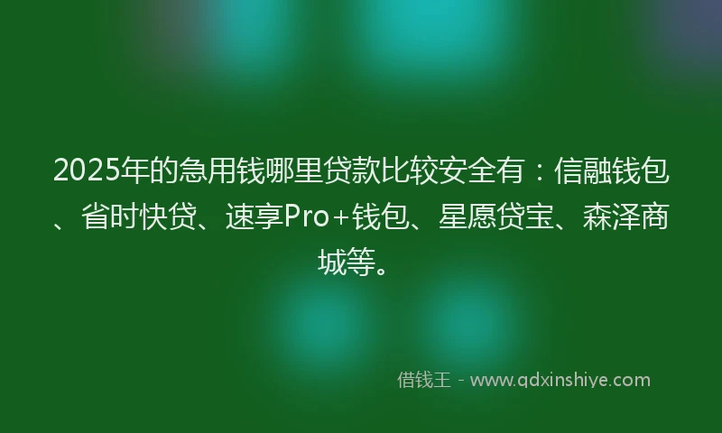 2025年的急用钱哪里贷款比较安全有：信融钱包、省时快贷、速享Pro+钱包、星愿贷宝、森泽商城等。