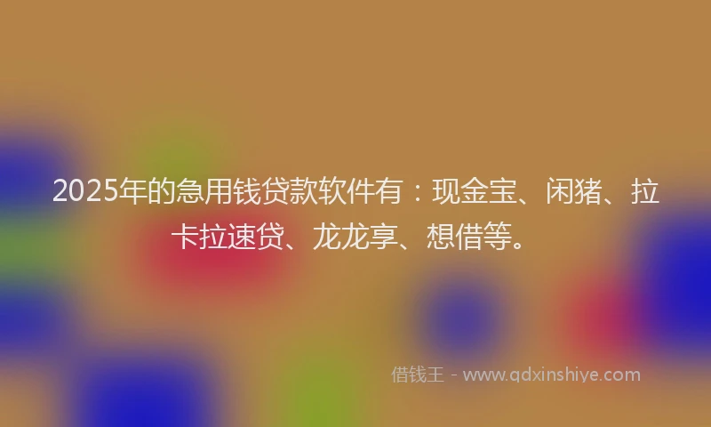2025年的急用钱贷款软件有：现金宝、闲猪、拉卡拉速贷、龙龙享、想借等。