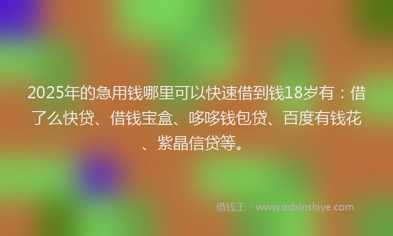 2025年的急用钱哪里可以快速借到钱18岁有：借了么快贷、借钱宝盒、哆哆钱包贷、百度有钱花、紫晶信贷等。