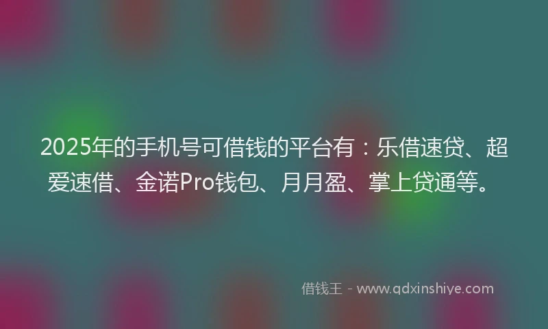 2025年的手机号可借钱的平台有：乐借速贷、超爱速借、金诺Pro钱包、月月盈、掌上贷通等。