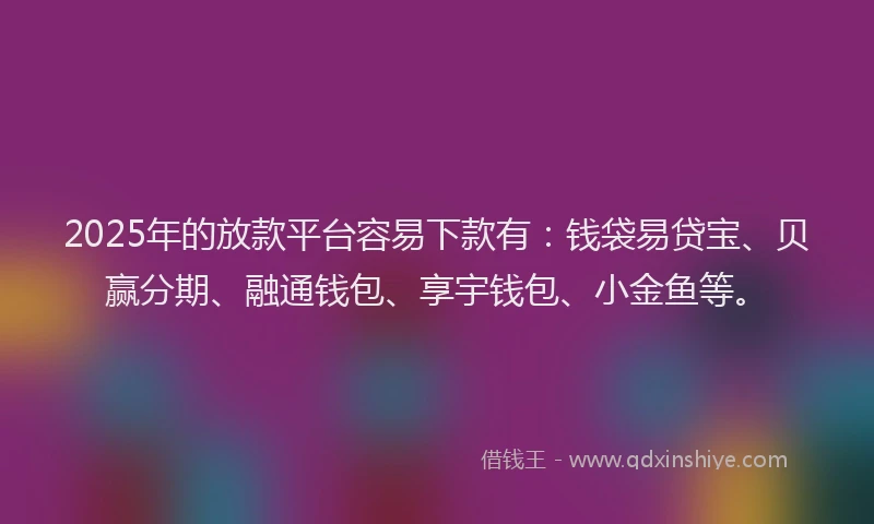 2025年的放款平台容易下款有：钱袋易贷宝、贝赢分期、融通钱包、享宇钱包、小金鱼等。