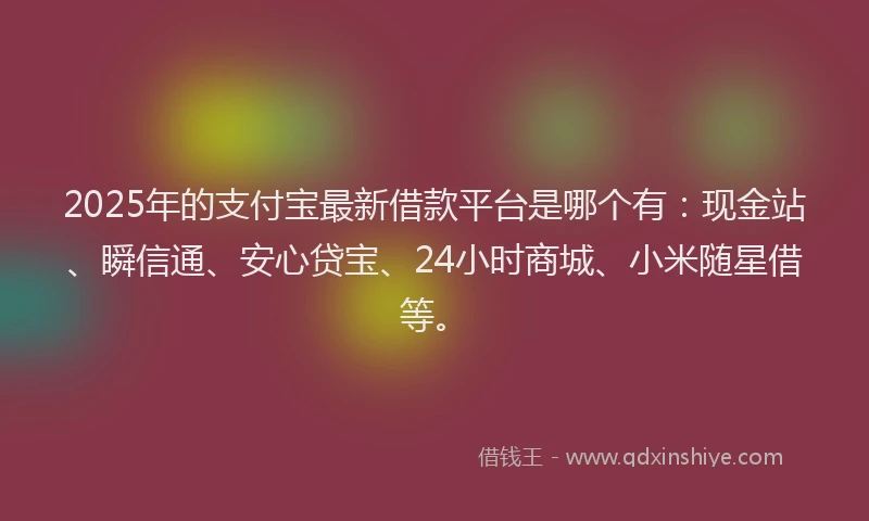 2025年的支付宝最新借款平台是哪个有：现金站、瞬信通、安心贷宝、24小时商城、小米随星借等。