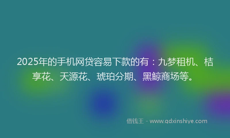 2025年的手机网贷容易下款的有：九梦租机、桔享花、天源花、琥珀分期、黑鲸商场等。
